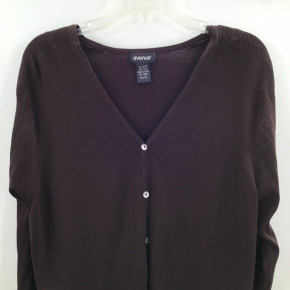 Vintage Sz. 22/24 Cardigan Chocolate Brown Avenue Knit Mother of Pearl Buttons - Picture 2 of 9
